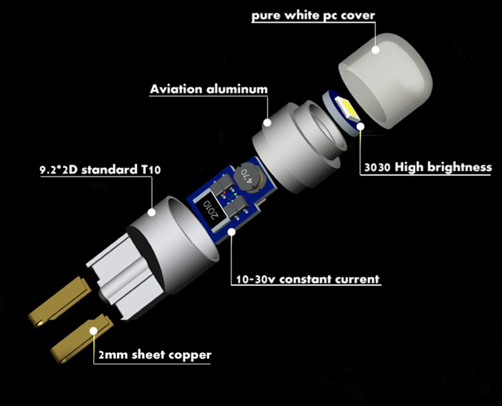 Лампочка автомобільна T10 LED W5W 3030 SMD - білий - зображення 2
