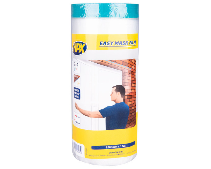 Плівка поліетиленова з малярною стрічкою HPX EASY MASK OUTDOOR, захисна PC2617 2600мм*17м - зображення 1