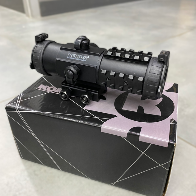 Коллиматорный прицел KONUS SIGHT-PRO PTS2 3x30 (призматический), 2.8 MOA, красная / синяя точка - изображение 1