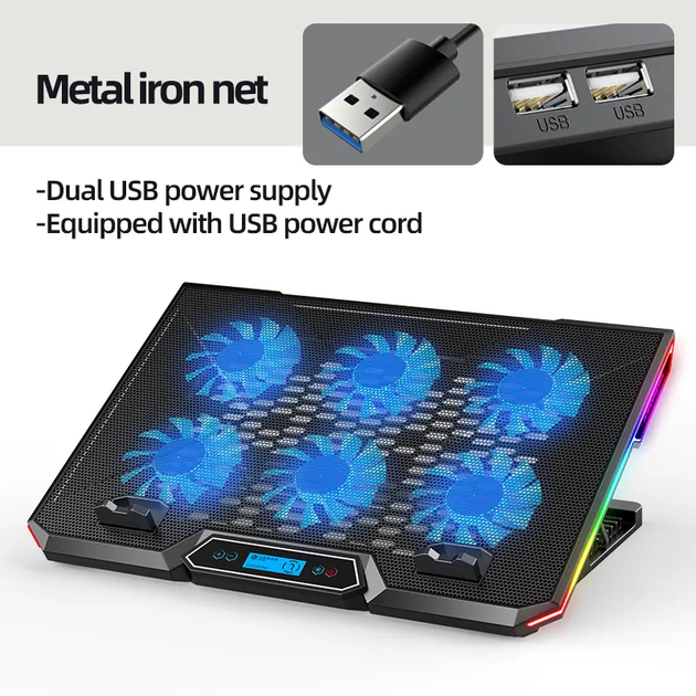 Подставка для ноутбука с охлаждением VHG K19 Laptop Cooling Pad, RGB, Black - изображение 3