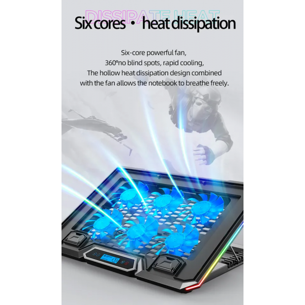 Подставка для ноутбука с охлаждением VHG K19 Laptop Cooling Pad, RGB, Black - изображение 7