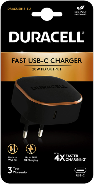 Зарядное устройство Duracell | PD 20W | TYPE-C | Black-Copper ...