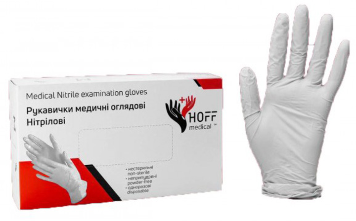 Рукавички латексні припудрені Hoff Medical M 50 пар Білі (op_omp010003_M) - зображення 1