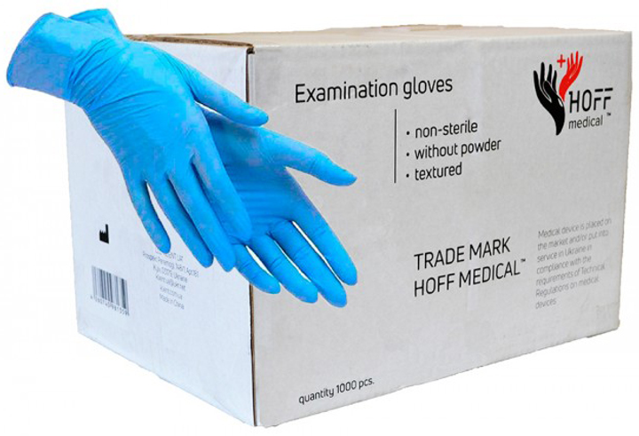Перчатки нитриловые Hoff Medical M 1000 шт Голубые (op_omp010005_M_10) - изображение 2