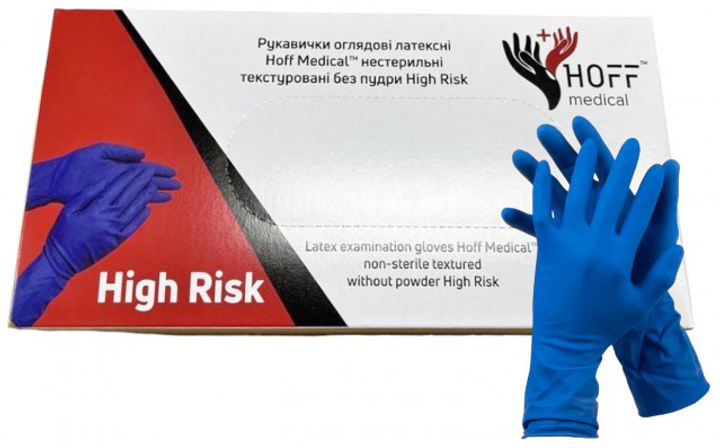 Перчатки латексные Hoff Medical нестерильные неопудренные High Risk L 25 пар (OP_9100042_L_25) - изображение 1