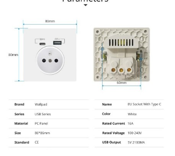 Настенная розетка WallPad с разъемом Type-C и USB-портом зарядки – фото ...