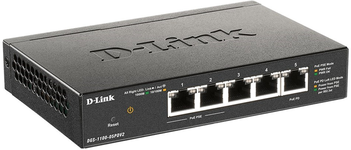 Комутатор D-Link DGS-1100-05PDV2 (PoE) Managed Gigabit Ethernet - зображення 1