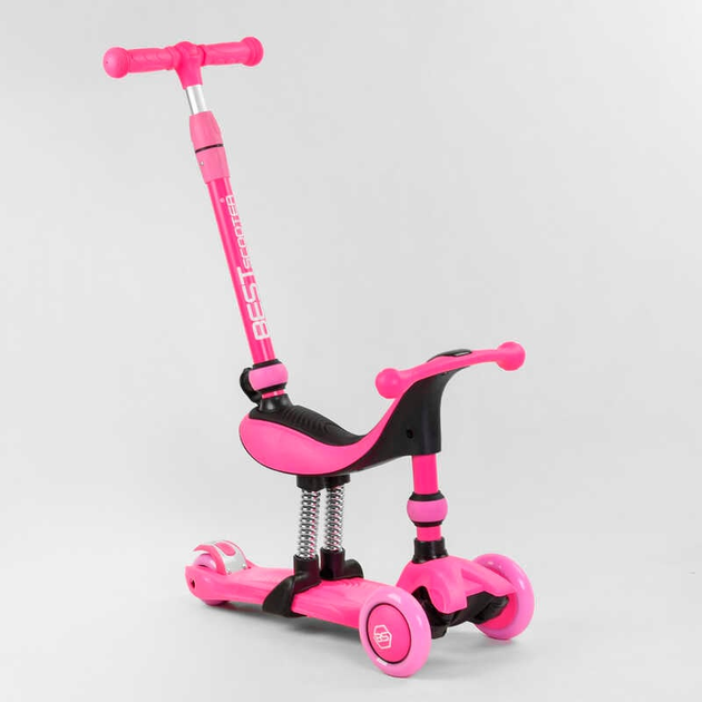Самокат-велобег 3в1 трехколесный Best Scooter BS-23180, 3 колеса PU со светом, сидение, амортизаторы, родительская ручка 