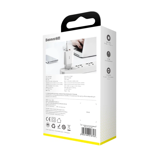 Сетевое зарядное устройство Baseus Speed Mini QC Dual U QC3.0 18W 2USB 3A Белый - изображение 7
