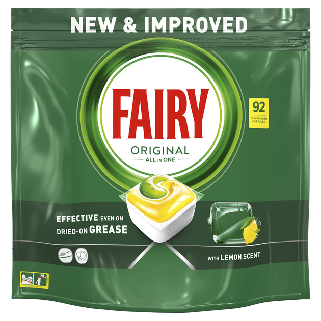Таблетки для посудомоечных машин Fairy Original All in One Lemon 92 шт - Фото 1 Таблетки для посудомоечных машин Fairy Original All in One Lemon 92 шт - изображение 1