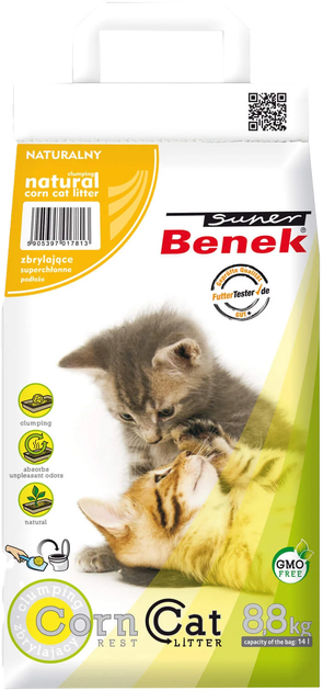 Кукурузный наполнитель Super Benek для кошачьего туалета натуральный 14 ...