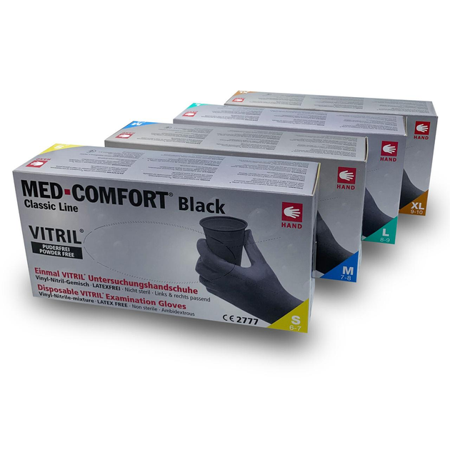 Рукавички нітрил-вініл неопудрені Med-Komfort Vitril чорні M 50 пар - зображення 2
