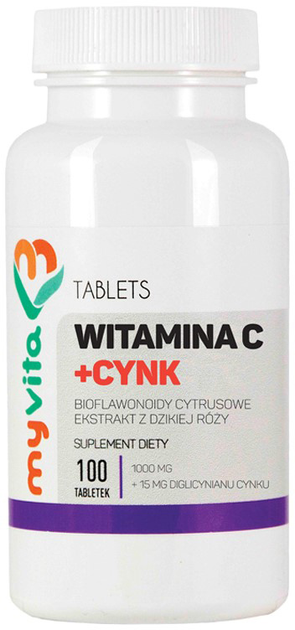 Myvita Witamina C + Cynk Chelat 100 tabletek Odporność (5903021592323) - obraz 1