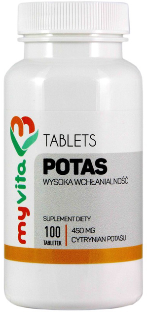 Myvita Potas 100 tabletek Wspiera Pracę Mięśni I Mózgu (5906395684557) - obraz 1