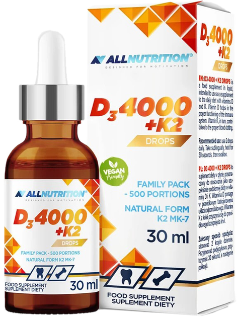 Allnutrition Witamina D3 4000 + K2 30 ml Drops (5902837742649) - obraz 1