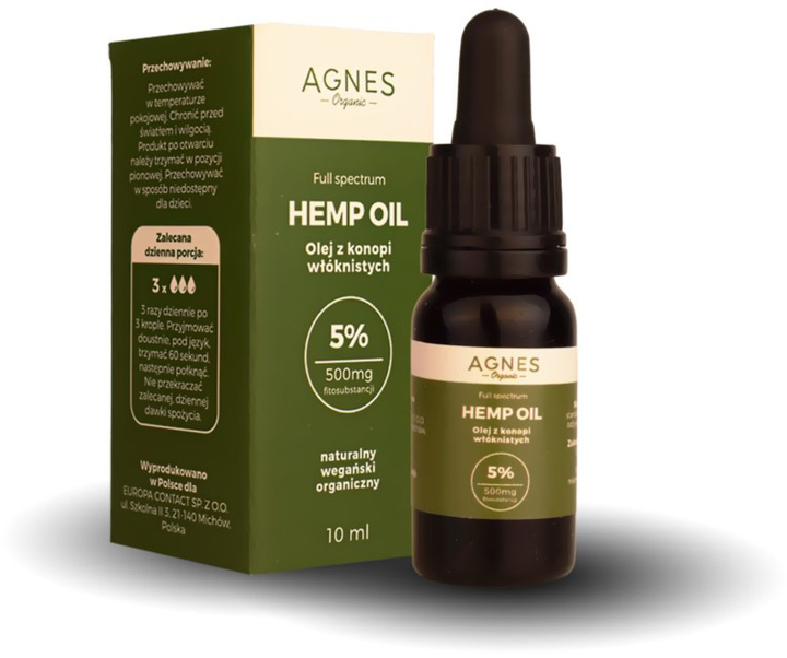 Agnes Organic Hemp Oil 5% 500mg 10 ml (5904365038003) - obraz 1