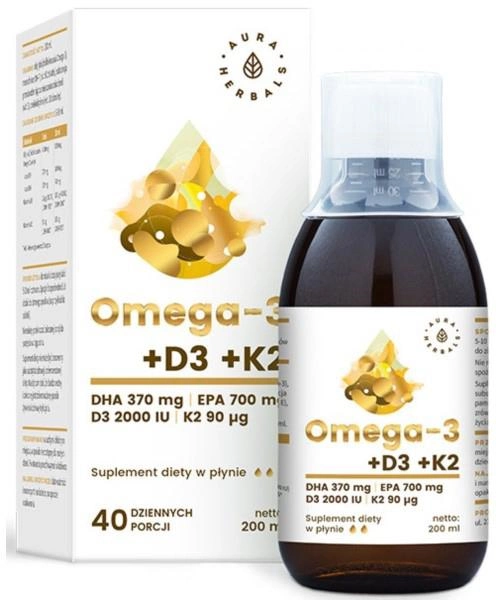 Харчова добавка Aura Herbals Omega 3 Вітамін D3 K2 MK7 200 мл (5902479611129) - зображення 1