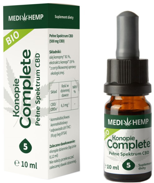 Харчова добавка Medihemp Bio Конопляна олія Complete Co2 5% 10 мл (9120069382969) - зображення 1
