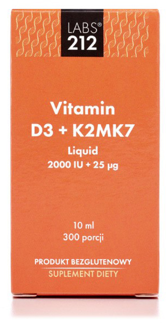 Харчова добавка LABS212 Вітамін D3 + K2MK7 2000 МО + 25 мкг крапель (5903943955459) - зображення 1