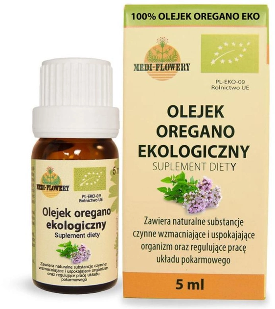 Харчова добавка Medi-Flowery Oil Oregano EKO 5 мл для імунітету (5905279300019) - зображення 1