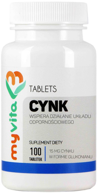 Харчова добавка Myvita Zinc Глюконат цинку 100 таблеток (5903021592217) - зображення 1