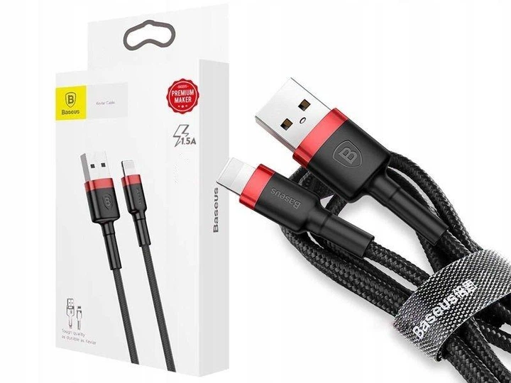 Кабель Baseus Cafule Lightning USB 1.5 A 2m Black-Red CALKLF-C19 - зображення 2