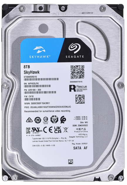 Жорсткий диск Seagate SkyHawk 8TB 5400rpm 256MB ST8000VX010 3.5 SATA III - зображення 1