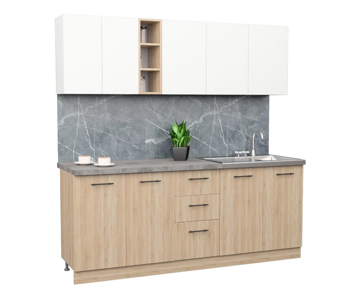 Кухня Стиль Comfort 2,0 м Дуб Сонома / белый со столешницей - Фото 2 Кухня Стиль Comfort 2,0 м Дуб Сонома / белый со столешницей - изображение 2