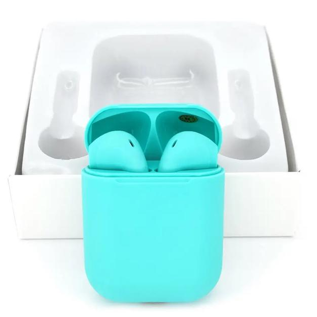 Беспроводные наушники с микрофоном в кейсе inPods 12 Macaron Бирюзовый Soft Touch - изображение 4