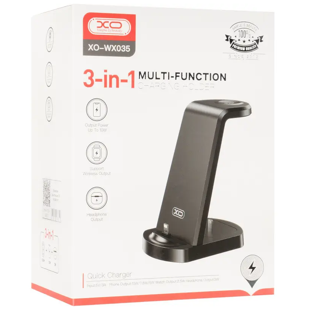 Настільна зарядна станція для iPhone/iWatch/Airpods WX035 3-in-1 |10W/7.5W/5W| Черный - Фото 2 Настільна зарядна станція для iPhone/iWatch/Airpods WX035 3-in-1 |10W/7.5W/5W| Черный - зображення 2