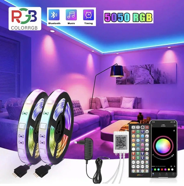 Светодиодная LED лента RGB 20 метров, SMD 3535, 24 В, Bluetooth, пульт и блок питания (SD101BB) - изображение 1