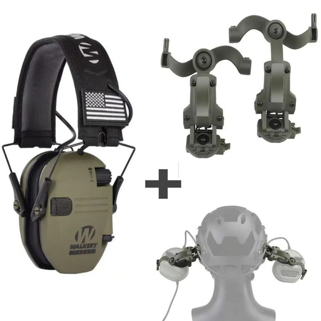 Активні навушники Walkers Razor Slim з кріпленням на шолом чебурашки олива - зображення 1
