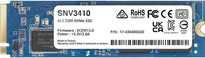 Dysk SSD Synology SNV3410 800 GB NVMe M.2 2280 PCIe 3.0 x4 3D NAND (TLC) (SNV3410-800G) - obraz 1
