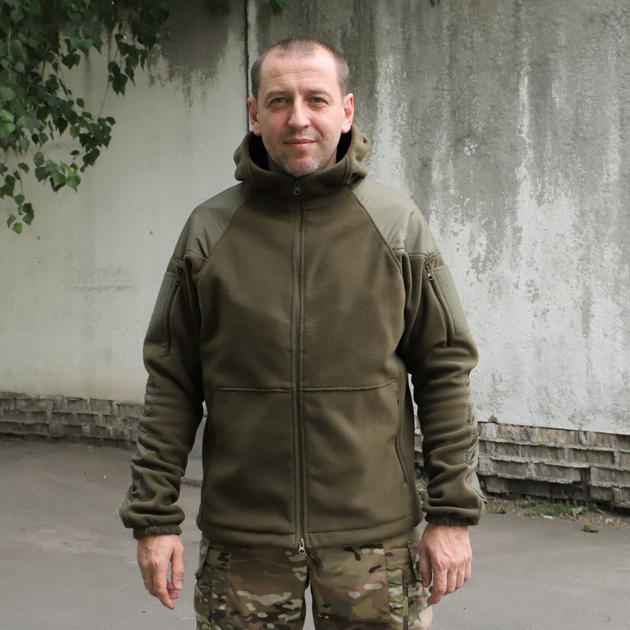 Флісова тактична куртка з капюшоном Шерман олива розмір 62 (926) - зображення 2