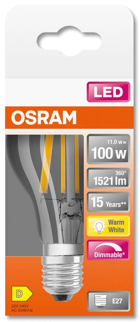 Светодиодная лампа OSRAM Filament A100 DIM 11W 1521Lm 2700K E27 (4058075245907) - изображение 4