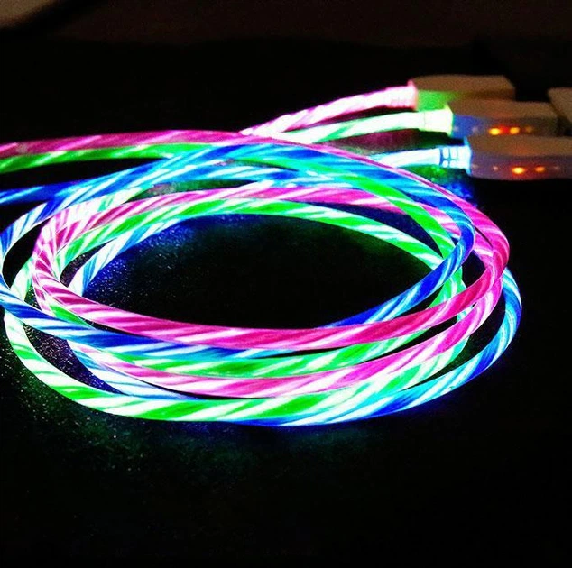 Кабель USB Lightning (iPhone, iPad) з неоновим підсвічуванням 2А, 1м - різнокольоровий - Фото 3 Кабель USB Lightning (iPhone, iPad) з неоновим підсвічуванням 2А, 1м - різнокольоровий - зображення 3