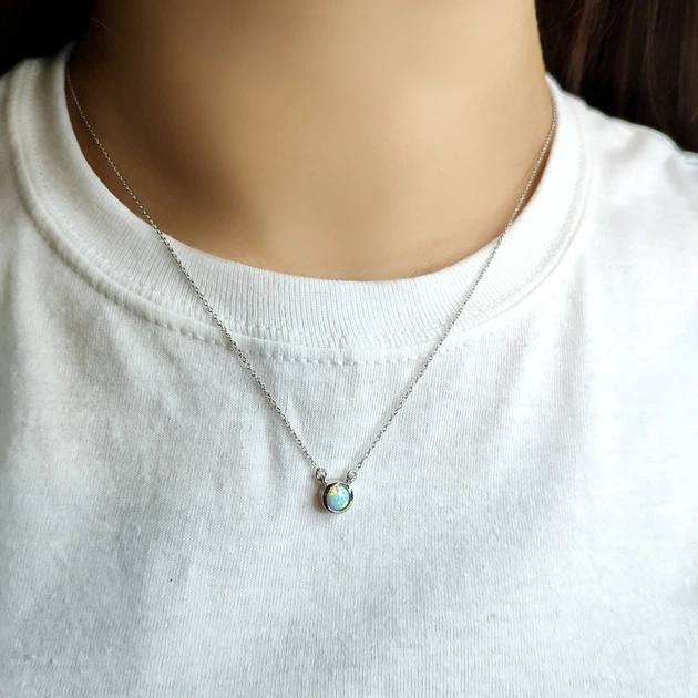 Серебряное колье с опалом 0.219ct, вес изделия 2,08 гр (2118480) - изображение 3