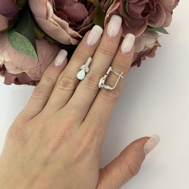 Серебряные серьги с опалом 0.9ct (2106821) - изображение 2