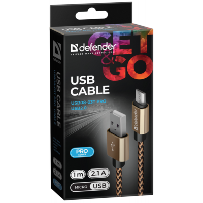 Дата кабель USB 2.0 AM to Micro 5P 1.0m USB08-03T gold Defender (87800) - Фото 3 Дата кабель USB 2.0 AM to Micro 5P 1.0m USB08-03T gold Defender (87800) - изображение 3