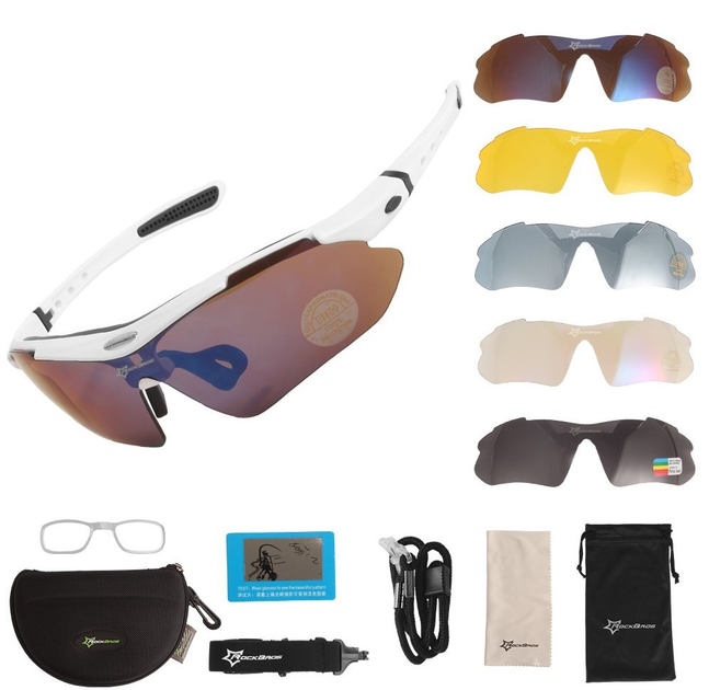 Захисні тактичні окуляри з поляризацією- RockBros білі -5 комплектів лінз - зображення 1