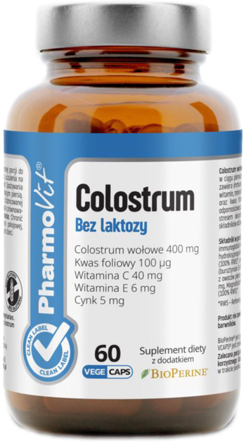 Pharmovit Colostrum Bez Laktozy Clean Label 60 kapsułek (5902811238632) - obraz 1