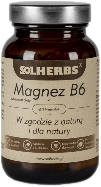 Харчова добавка Solherbs Магній B6 60 капсул від стресу (5908224731005) - зображення 1