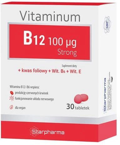 Харчова добавка Starpharma Вітамін B12 100 Strong 30 капсул (5902989930383) - зображення 1