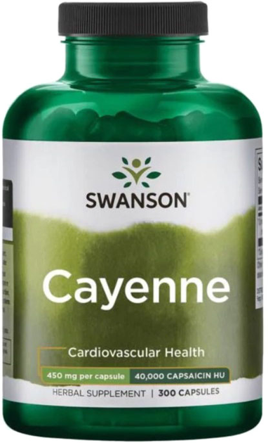 Харчова добавка Swanson Cayenne (Кайєнський перець) 450 мг 300 капсул (87614015033) - зображення 1