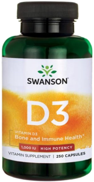 Харчова добавка Swanson Вітамін D3 1000 МО 250 капсул для імунітету (87614110301) - зображення 1