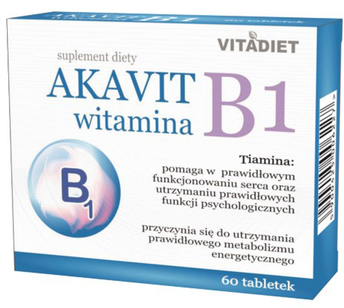 Харчова добавка Vitadiet Akavit Вітамін B1 60 таблеток Нервова система (5900425006227) - зображення 1