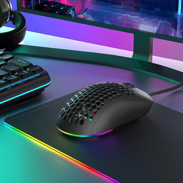 Игровая эргономичная мышь Dierya, RGB, 12800 DPI и 6 программируемых кнопок Ultra Light-75г. Цвет - Черный - изображение 4