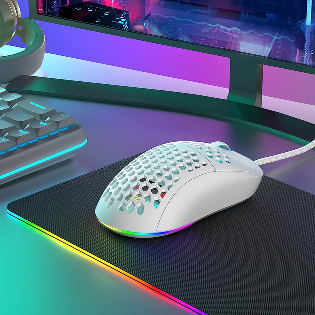 Игровая эргономичная мышь Dierya, RGB, 12800 DPI и 6 программируемых кнопок Ultra Light-75г. Цвет - Белый - изображение 4