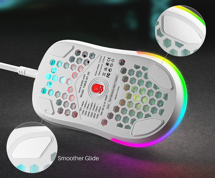 Игровая эргономичная мышь Dierya, RGB, 12800 DPI и 6 программируемых кнопок Ultra Light-75г. Цвет - Белый - изображение 6