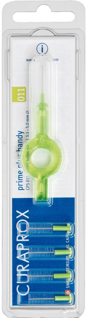 Набір йоржиків міжзубних Curaprox Prime Handy Plus колір Зелений лайм d 1.1 мм, 1 шт. кутовий тримач з ковпачком 5 шт. (7612412422801) - зображення 1